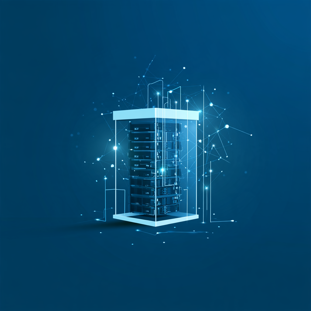 Symbolische Darstellung von Überwachung, Wartung und Betrieb rund um ein zentrales IT-System